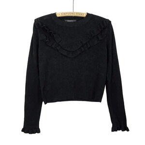 Forever 21 Womens  Medium Black Frill Crewneck Pullover Knit Sweater